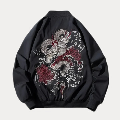 Luxury spring bomber jacket with dragon embroidery for men.